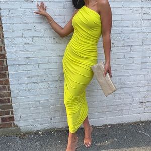 Normal Kamali bright yellow one shoulder dress